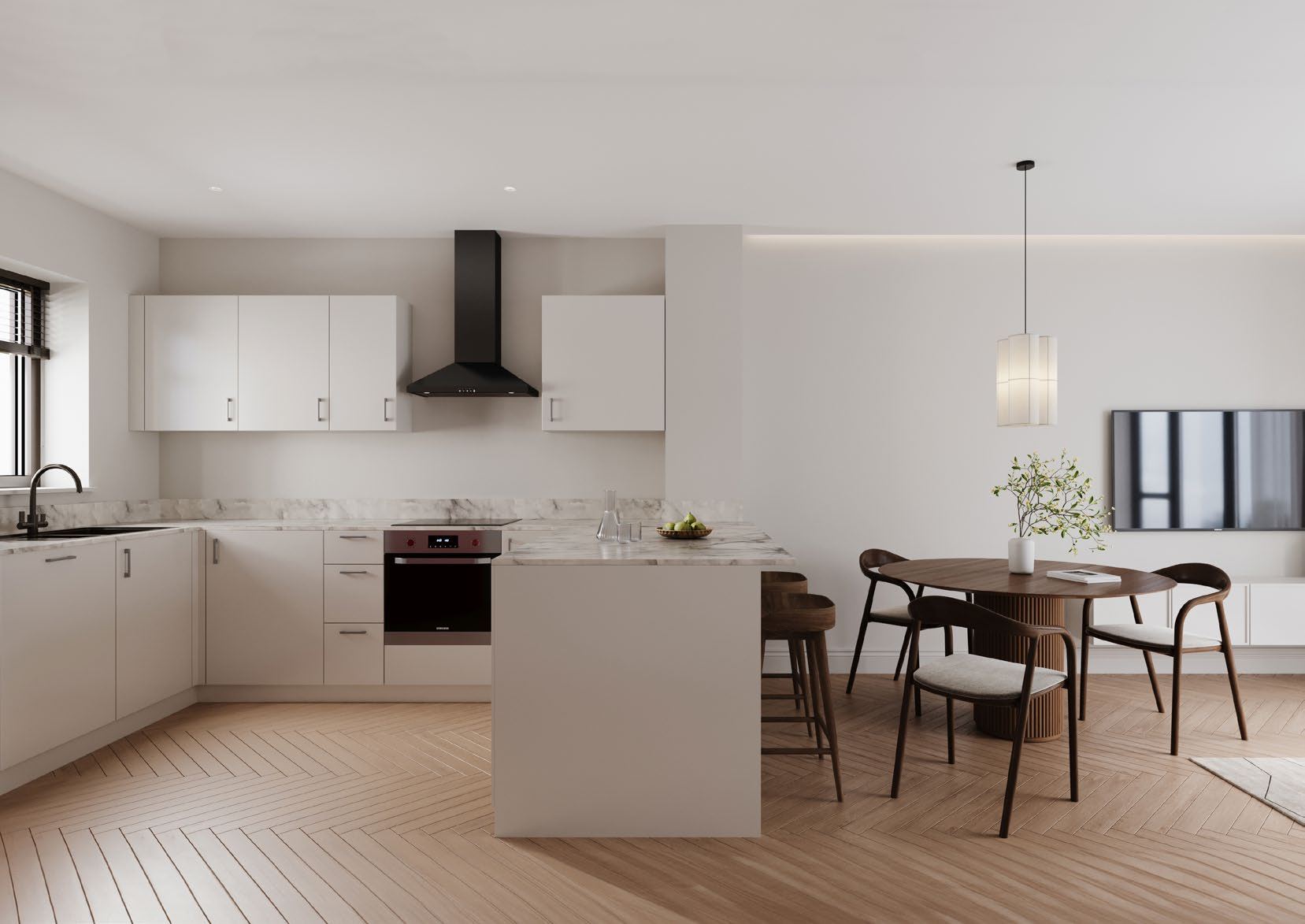 Open plan kitchen and dining area